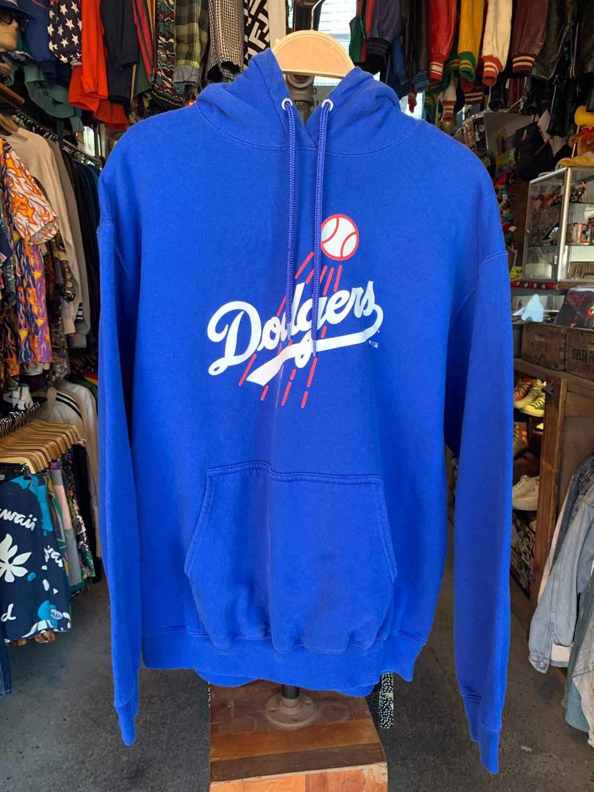 FANATICS AS-IS MLB LOS ANGELES DODGERS BLUE HOODED SWEATSHIRT HOODIE in BLUE, WHITE, RED