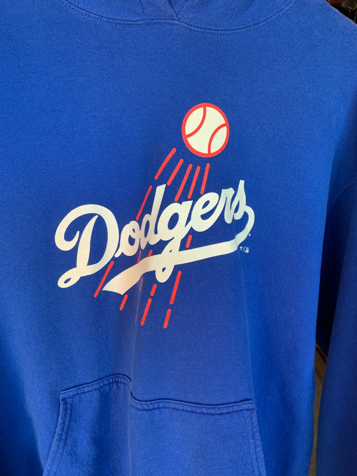 FANATICS AS-IS MLB LOS ANGELES DODGERS BLUE HOODED SWEATSHIRT HOODIE in BLUE, WHITE, RED