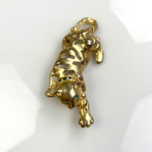 MATTE GOLD TIGER BROOCH CUT OUT, BLACK RHINESTONE ACCENTS