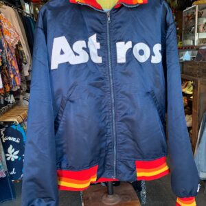 DIAMOND AUTHENTIC BY STARTER AS-IS MLB HOUSTON ASTROS SATIN ZIPUP STARTER JACKET W/ COLLAR in BLUE