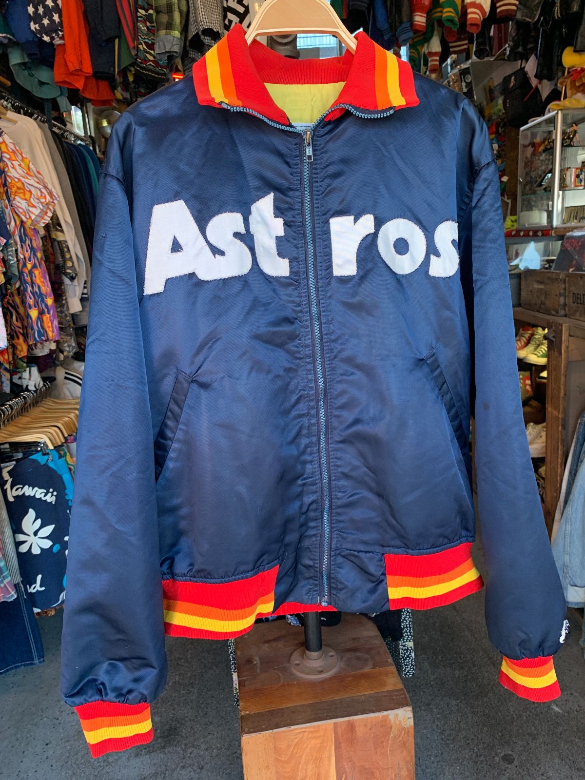 DIAMOND AUTHENTIC BY STARTER AS-IS MLB HOUSTON ASTROS SATIN ZIPUP STARTER JACKET W/ COLLAR in BLUE