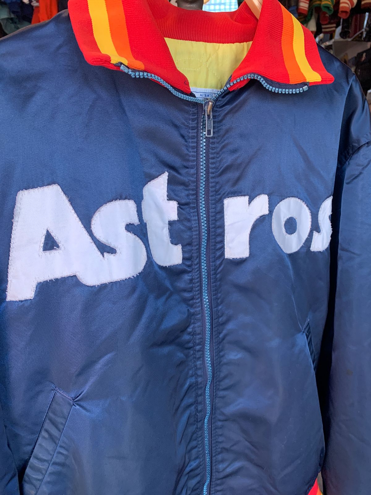 DIAMOND AUTHENTIC BY STARTER AS-IS MLB HOUSTON ASTROS SATIN ZIPUP STARTER JACKET W/ COLLAR in BLUE