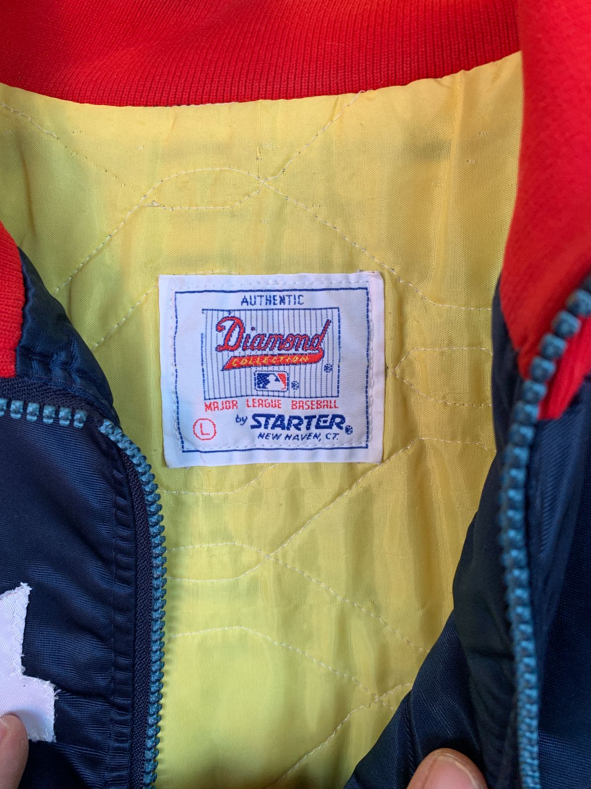 DIAMOND AUTHENTIC BY STARTER AS-IS MLB HOUSTON ASTROS SATIN ZIPUP STARTER JACKET W/ COLLAR in BLUE