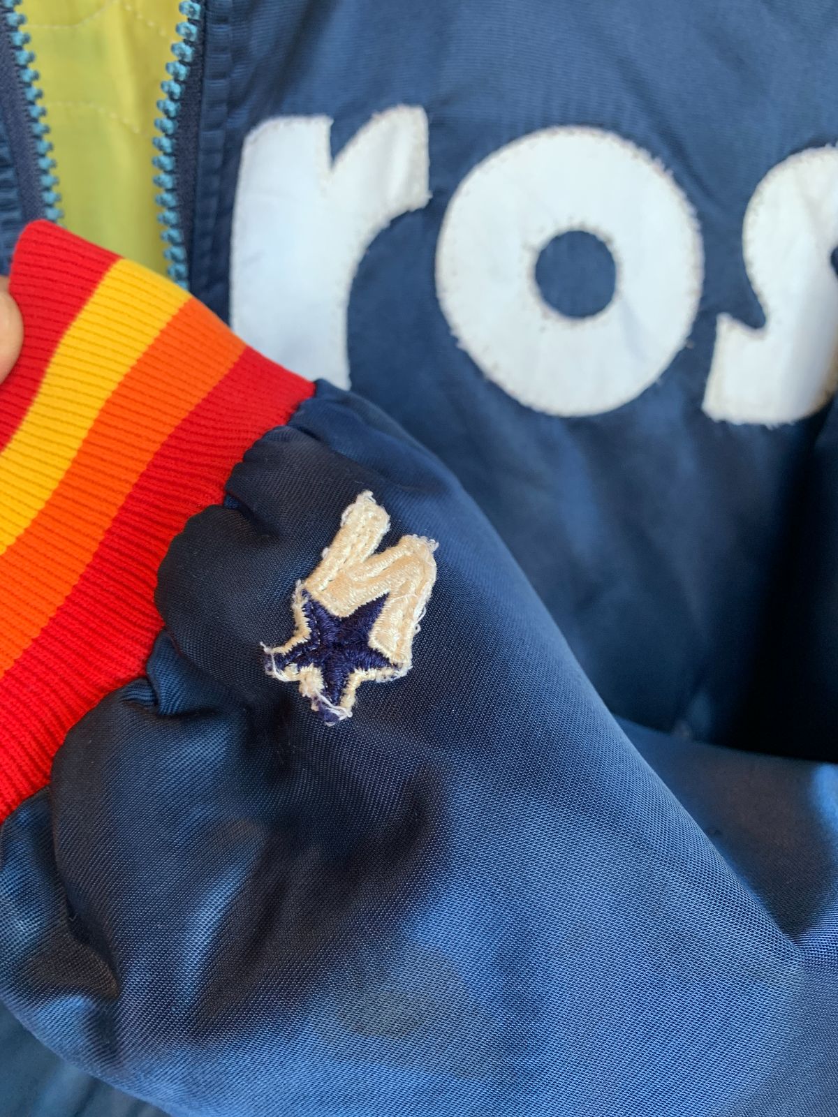 DIAMOND AUTHENTIC BY STARTER AS-IS MLB HOUSTON ASTROS SATIN ZIPUP STARTER JACKET W/ COLLAR in BLUE