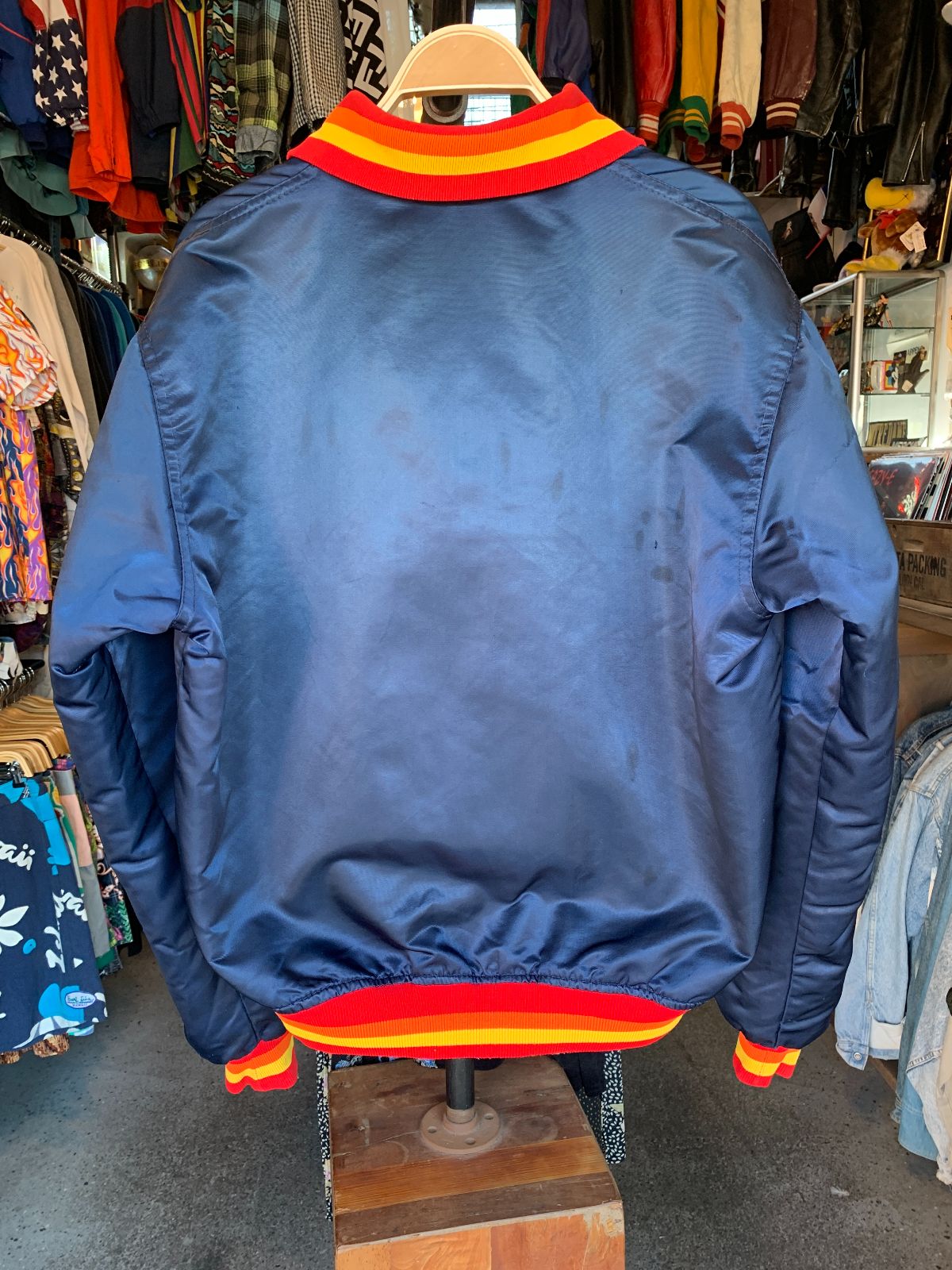 DIAMOND AUTHENTIC BY STARTER AS-IS MLB HOUSTON ASTROS SATIN ZIPUP STARTER JACKET W/ COLLAR in BLUE