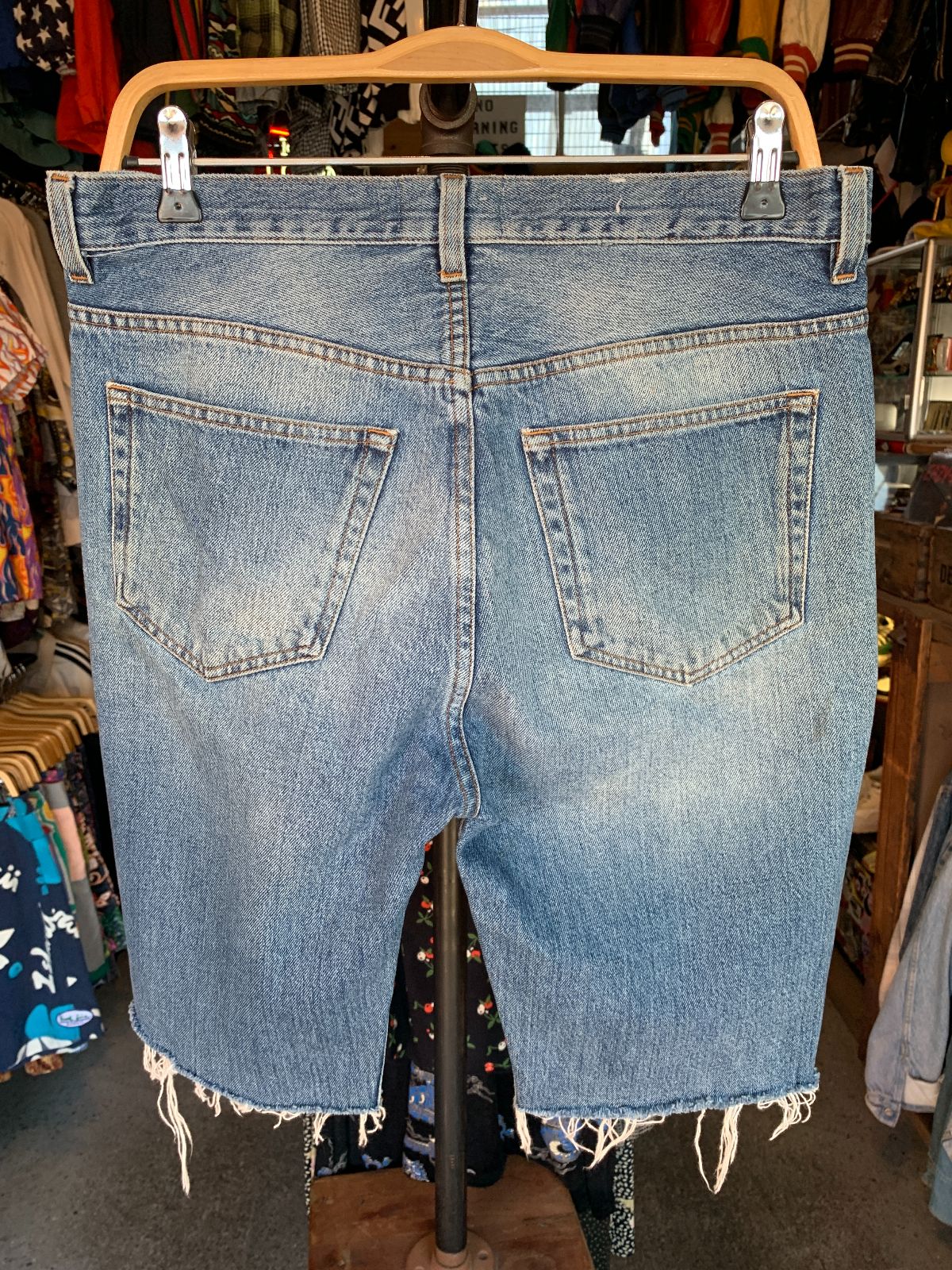 ACNE STUDIOS CLASSIC MEDIUM WASH CUT OFF DENIM SHORTS LONGER CUT - JORTS in BLUE