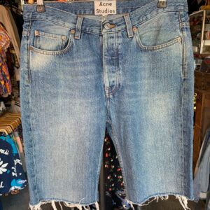 ACNE STUDIOS CLASSIC MEDIUM WASH CUT OFF DENIM SHORTS LONGER CUT - JORTS in BLUE