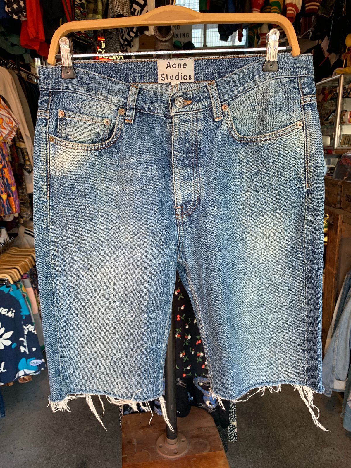 ACNE STUDIOS CLASSIC MEDIUM WASH CUT OFF DENIM SHORTS LONGER CUT - JORTS in BLUE