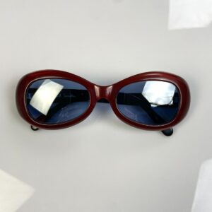 PAUL SMITH WOWWW! 1990S MADE IN JAPAN OVAL PAUL SMITH SUNGLASSES, CUSTOM SHEER BLUE TINT & UV FLASH COATING in OXBLOOD