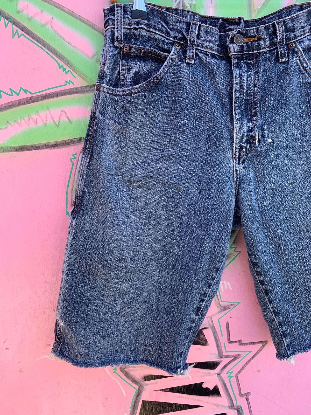 DICKIES AS-IS DISTRESSED DICKIES CARPENTER DENIM CUT OFF SHORTS in BLUE