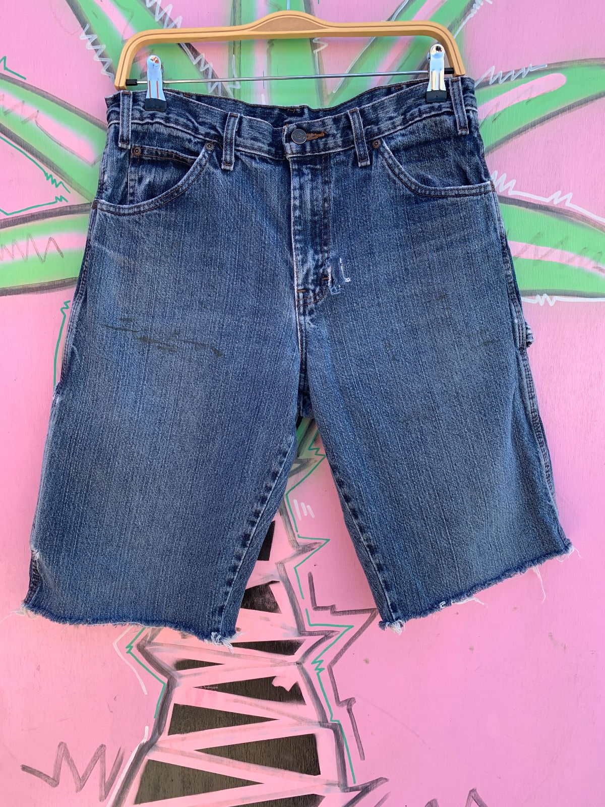 DICKIES AS-IS DISTRESSED DICKIES CARPENTER DENIM CUT OFF SHORTS in BLUE