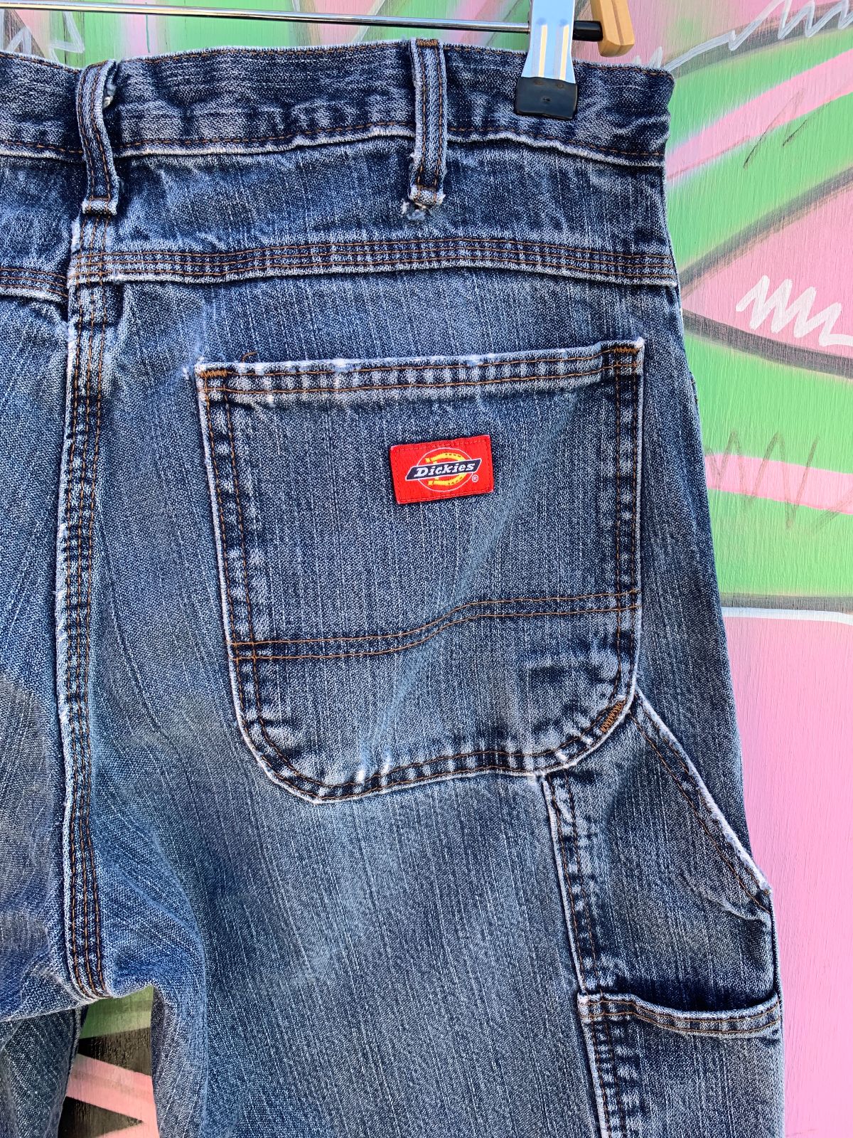 DICKIES AS-IS DISTRESSED DICKIES CARPENTER DENIM CUT OFF SHORTS in BLUE