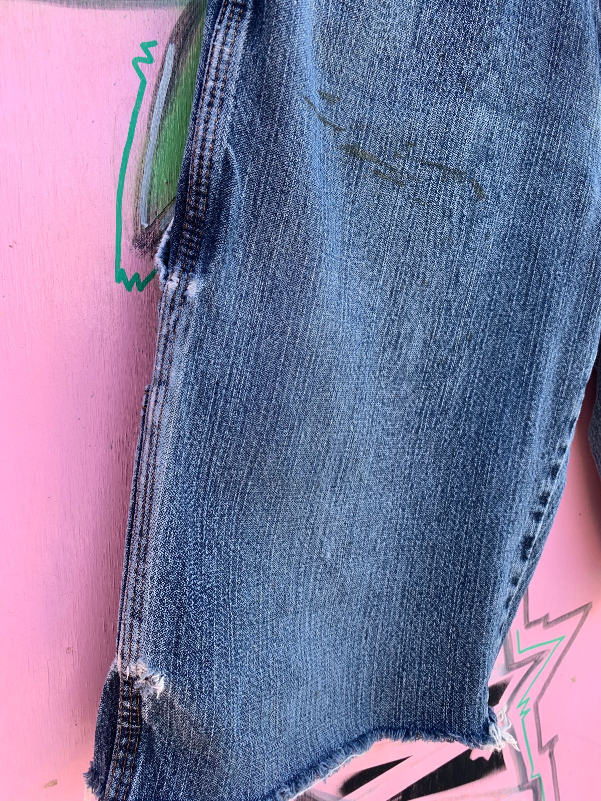 DICKIES AS-IS DISTRESSED DICKIES CARPENTER DENIM CUT OFF SHORTS in BLUE