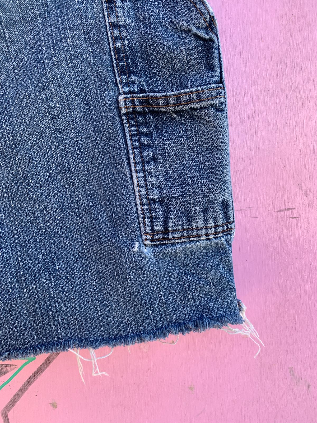 DICKIES AS-IS DISTRESSED DICKIES CARPENTER DENIM CUT OFF SHORTS in BLUE