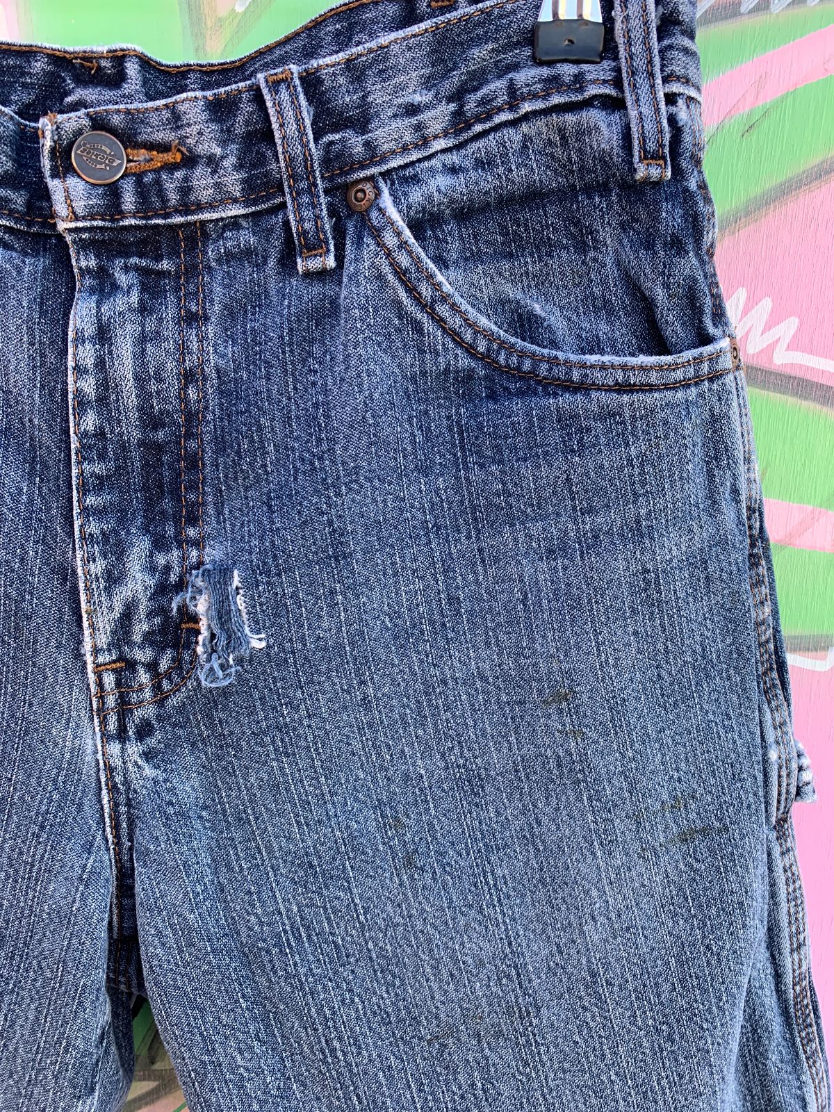 DICKIES AS-IS DISTRESSED DICKIES CARPENTER DENIM CUT OFF SHORTS in BLUE