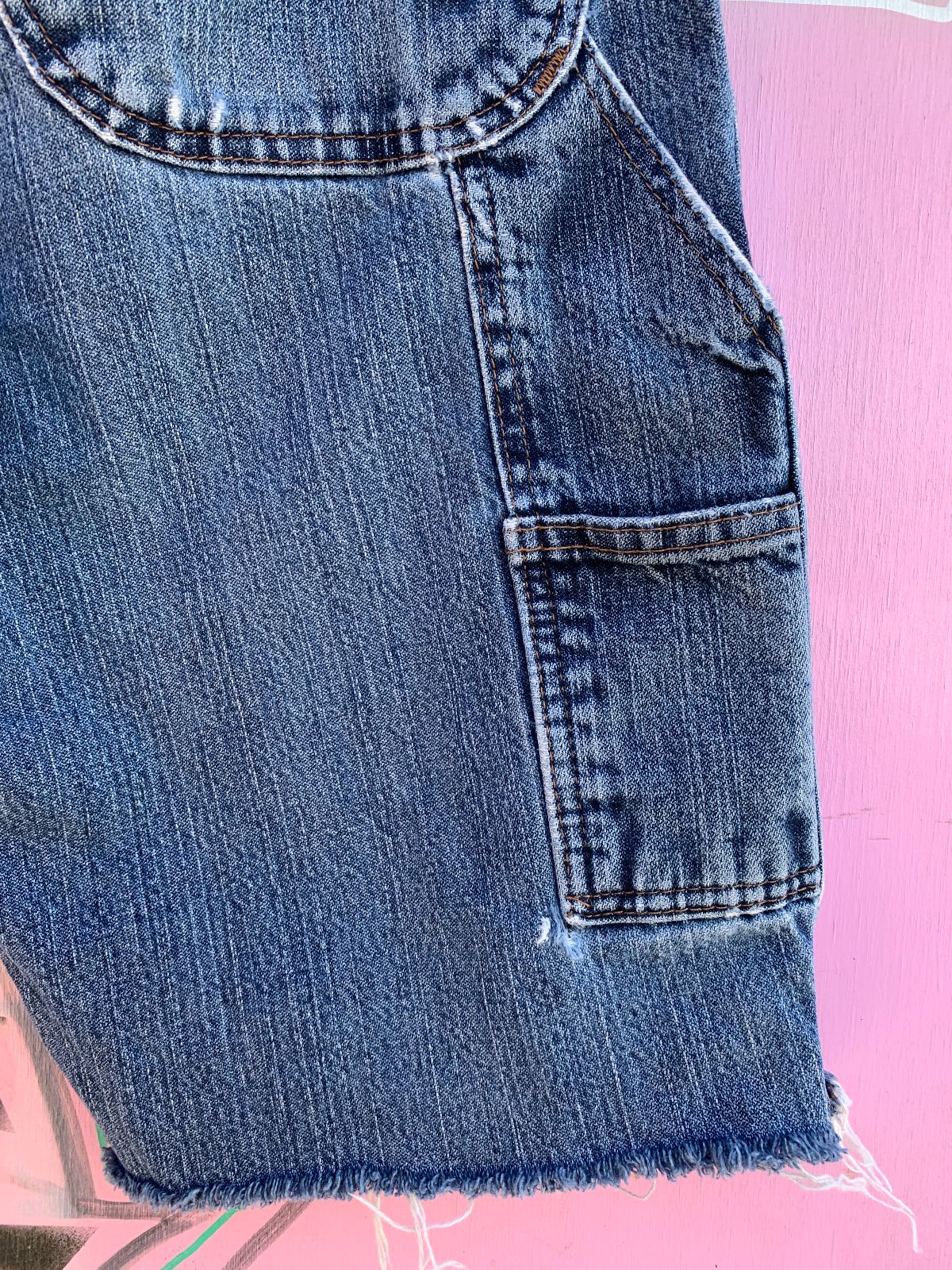 DICKIES AS-IS DISTRESSED DICKIES CARPENTER DENIM CUT OFF SHORTS in BLUE