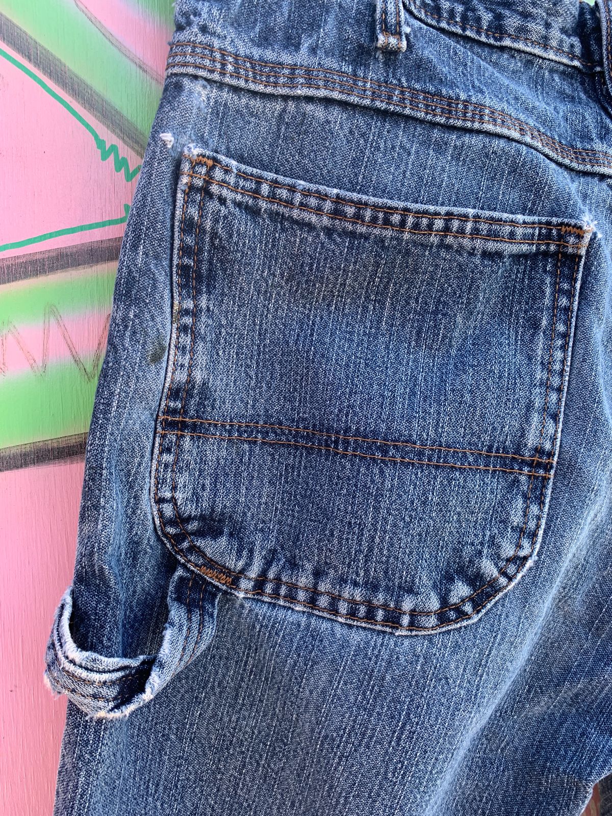 DICKIES AS-IS DISTRESSED DICKIES CARPENTER DENIM CUT OFF SHORTS in BLUE