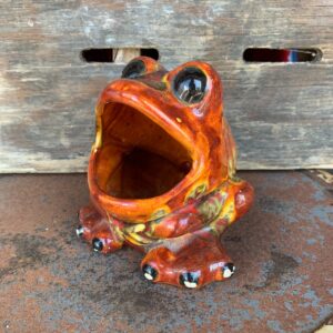 CERAMIC FROG WITH OPEN MOUTH FIGURINE in BROWN