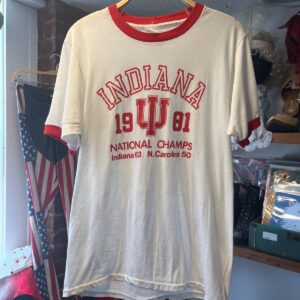 1981 INDIANA UNIVERSITY NATIONAL CHAMPS RINGER TEE in WHITE, RED