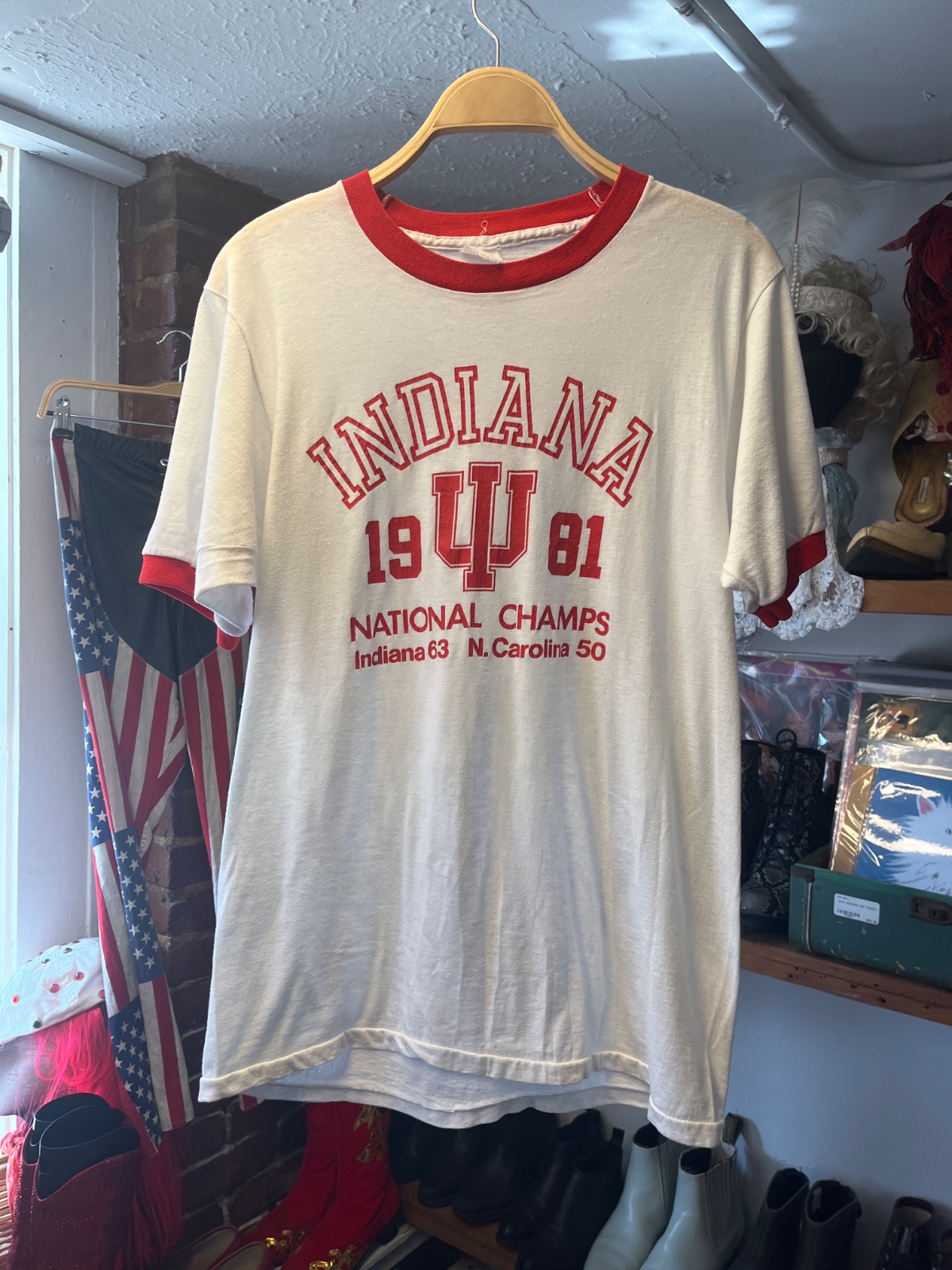 1981 INDIANA UNIVERSITY NATIONAL CHAMPS RINGER TEE in WHITE, RED