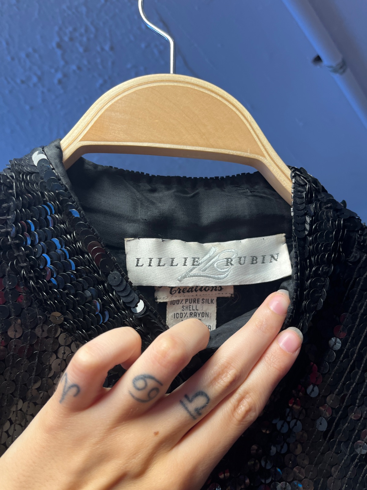 LILLIE RUBIN 1980 100% SILK SHELL SEQUIN BOMBER JACKET in BLACK