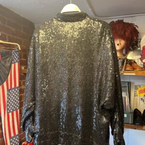 LILLIE RUBIN 1980 100% SILK SHELL SEQUIN BOMBER JACKET in BLACK