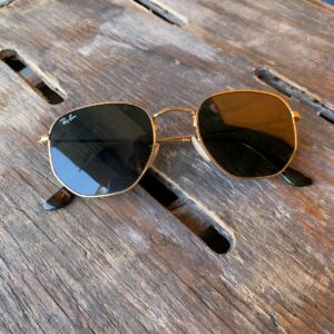 RAY BAN AS-IS RAY BAN HEXAGONAL FRAME WITH DARK LENSES SUNGLASSES in GOLD
