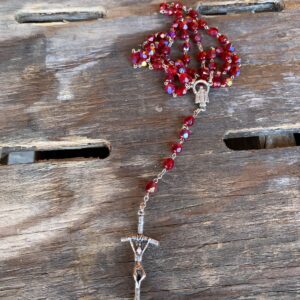 ITALY RED IRIDESCENT GLASS AND SILVER CROSS ROSARY in RED