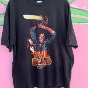 SCREEN STARS AS-IS EVIL DEAD CHAINSAW MIKE DITZ PHOTOGRAPH FILM PROMO T-SHIRT in BLACK