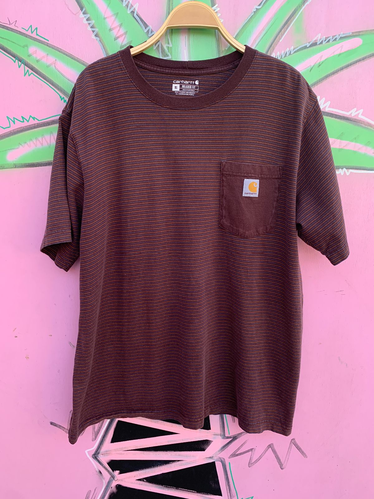 CARHARTT HORIZONTAL STRIPED HEAVYWEIGHT CARHARTT POCKET T-SHIRT in MAROON