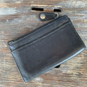 COACH COACH BLACK LEATHER ZIPPER CARD HOLDER WALLET in BLACK