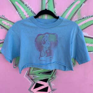 HEAVY *AS-IS* SO GOOD RETRO FADED CLOWN CROPPED TOP SINGLE STITCH TEE T-SHIRT in BLUE