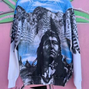 RAD!! 1990S AOP NATIVE AMERICAN GERONIMO AND EAGLE SWEATSHIRT in BLUE