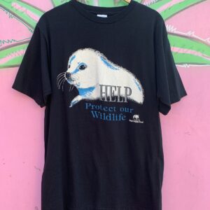 JOSTENS DEADSTOCK WORLD WILDLIFE FUND HELP PROTECT OUR WILDLIFE SEAL SINGLE STITCH T-SHIRT in BLACK