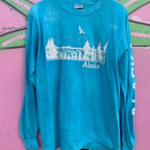 POLY PRINTS *AS-IS* 1980S ALASKA HORIZON AND MOUNTAINSIDE LONG SLEEVE T-SHIRT in BLUE