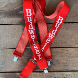 BUDWEISER *AS-IS* SIC! VINTAGE 1970S SUPER WIDE BUDWEISER LOGO SUSPENDERS in RED