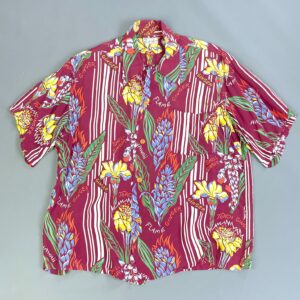 HALE HAWAII *AS-IS* GORGEOUS LATE 1940S-50S COLD RAYON PRINTED HAWAIIAN SHIRT in MAROON