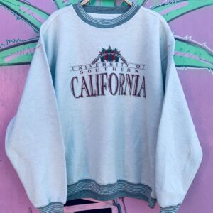 GEAR FOR SPORTS UNIVERSITY OF SOUTHERN CALIFORNIA CREST INSIDE OUT SWEATSHIRT, STRIPED COLLAR & CUFFS in WHITE, GRAY, RED