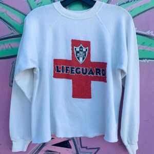 HANES SWEATSHIRT 1980S JIMMY Z LIFEGUARD CROPPED in WHITE, BLACK RED
