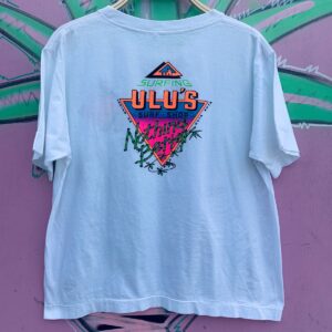 AS-IS DAYGLOW 100% BAGUS ULUS SURF SHOP BALI T-SHIRT in WHITE