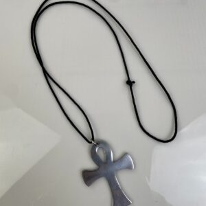 AWESOME! DEADSTOCK 1990S BRUSHED SILVER ANHK SIGN PENDANT ON CORD NECKLACE in SILVER