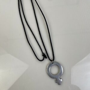 AWESOME! DEADSTOCK 1990S BRUSHED SILVER VENUS SIGN PENDANT ON CORD NECKLACE in SILVER